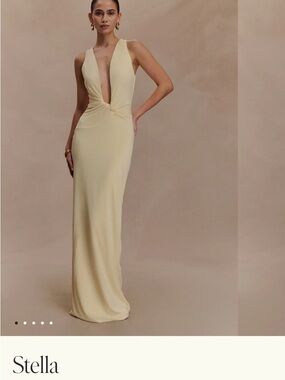 Meshki Pale Yellow Plunge Twist Maxi Dress